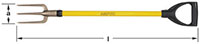 Image of a three-pronged guncotton fork with yellow fiberglass with black D-grip handle.  AMPCO is labeled on the handle in block outlined letters.