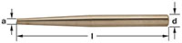 A horizontal image of a bronze cylindrical punch rod with a tapered end labeled with dimensions "a" for the left end tapered diameter, "d" for the right end wide diameter, and "l" for the length of the rod.