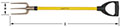 Image of a three-pronged guncotton fork with yellow fiberglass with black D-grip handle.  AMPCO is labeled on the handle in block outlined letters.