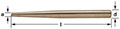 A horizontal image of a bronze cylindrical punch rod with a tapered end labeled with dimensions "a" for the left end tapered diameter, "d" for the right end wide diameter, and "l" for the length of the rod.