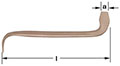 Horizontal image of an offset flat-head screwdriver with a hooked end on the left and the flathead end on the right.  Image identifies two dimensions: overall length of the screwdriver(l), width of the flat-head tip(a).