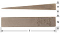 Two views of a bronze flange wedge. Top view displays the side profile, showcasing its tapered, triangle shape. Bottom view shows the wedge top down, featuring engraved text including AMPCO, USA, W8," and other markings.