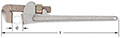 Image of a metal pipe wrench with aluminum handle and bronze head. The wrench features an adjustable jaw and a long handle. A faint hexagonal nut image sits inside the fixed jaw.  The dimensions "d" and "l" are indicated, representing the width of the jaw