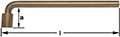 A long, cylindrical bronze metal rod with a hexagonal bolt head on one end, shown as the top-down view of an L-type socket wrench. Two arrows on either side of the bolt head pointing inward, labeled "s," indicating the measurement across the bolt head.